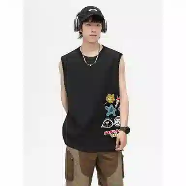 巴塞罗那足球俱乐部 日系简约基础款宽松柔软舒适亲肤通勤百搭做旧无袖背心 男女同款