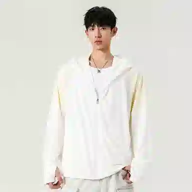 美力城 纯色防紫外线基础款凉感吸湿排汗薄款外套运动透气户外简约宽松百搭连帽长袖 超轻透气速干防紫外线防晒服 男女同款