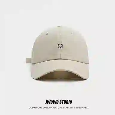 祎步康 可爱小猫刺绣薄款宽帽檐显脸小软顶百搭潮 棉 鸭舌帽 男女同款情侣款