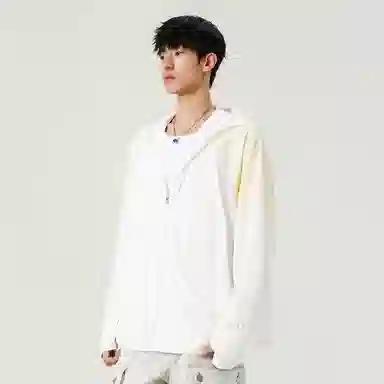 美力城 纯色防紫外线基础款凉感吸湿排汗薄款外套运动透气户外简约宽松百搭连帽长袖 超轻透气速干防紫外线防晒服 男女同款