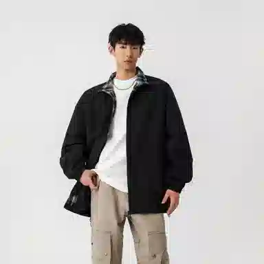 大卫贝肯 美式高街嘻哈街头学院风基础款花格条纹设计简约时尚百搭立领拉链休闲通勤潮牌宽松防风防水无性别主义长袖夹克外套 男女同款