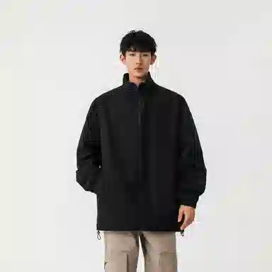 大卫贝肯 美式高街嘻哈街头学院风基础款花格条纹设计简约时尚百搭立领拉链休闲通勤潮牌宽松防风防水无性别主义长袖夹克外套 男女同款