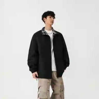 大卫贝肯 美式高街嘻哈街头学院风基础款花格条纹设计简约时尚百搭立领拉链休闲通勤潮牌宽松防风防水无性别主义长袖夹克外套 男女同款