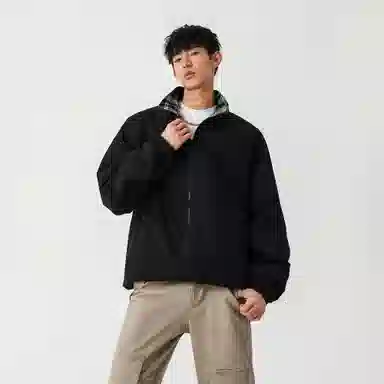 大卫贝肯 美式高街嘻哈街头学院风基础款花格条纹设计简约时尚百搭立领拉链休闲通勤潮牌宽松防风防水无性别主义长袖夹克外套 男女同款