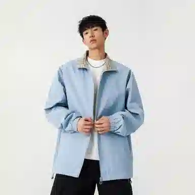 大卫贝肯 美式高街嘻哈街头学院风基础款花格条纹设计简约时尚百搭立领拉链休闲通勤潮牌宽松防风防水无性别主义长袖夹克外套 男女同款