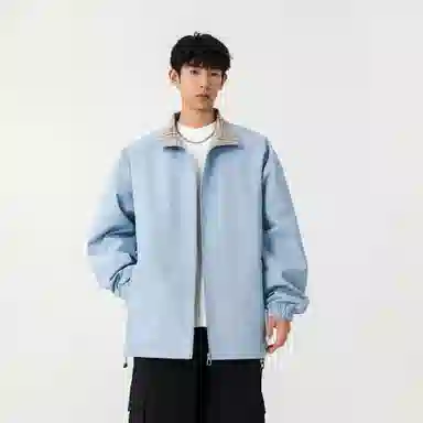 大卫贝肯 美式高街嘻哈街头学院风基础款花格条纹设计简约时尚百搭立领拉链休闲通勤潮牌宽松防风防水无性别主义长袖夹克外套 男女同款