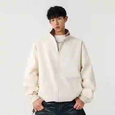 大卫贝肯 美式高街嘻哈街头学院风基础款花格条纹设计简约时尚百搭立领拉链休闲通勤潮牌宽松防风防水无性别主义长袖夹克外套 男女同款