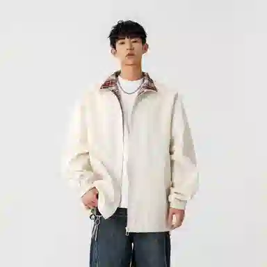 大卫贝肯 美式高街嘻哈街头学院风基础款花格条纹设计简约时尚百搭立领拉链休闲通勤潮牌宽松防风防水无性别主义长袖夹克外套 男女同款