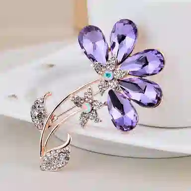 缔晶 浪漫奢华紫罗兰天鹅  胸花套装 日常通勤气质防走光外套配饰 合金 胸针 女款