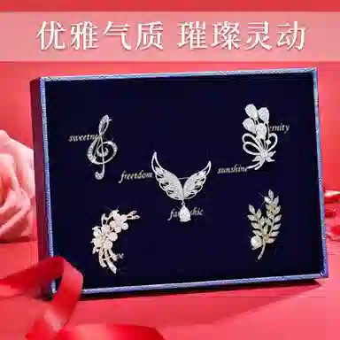 缔晶 清新时尚浪漫浅羽麦穗花胸花套装 优雅气质日常通勤百搭衣服防走光配饰 合金 胸针 女款