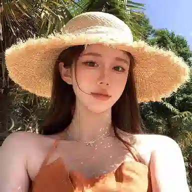 优幽兰 韩系小众设计感拉菲草帽夏季海边度假沙滩出游大檐遮阳显脸小优雅编织蕾丝飘带拍照必备 聚酯纤维 防晒帽 女款