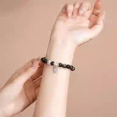 金戟 六字真言系列 新中式国潮复古风 转运珠路路通招财福牌好运天然 黑曜石 手串 男女同款情侣款