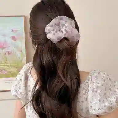 水中玉 紫色波点网纱大肠发圈高弹力耐用发绳扎头发发饰 皮筋 头绳 女款