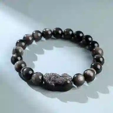 【来财貔貅】 印象眸  新中式精致简约古风多财多福素圈转运珠通勤高级设计感手饰 礼盒包装#好运 黑曜石 手串 男女同款情侣款