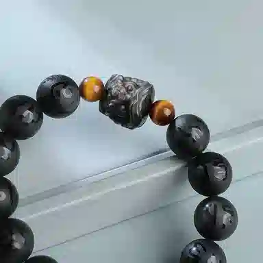 【瑞兽醒狮】 印象眸 新中式国潮六字箴言心经转运珠素圈多财多福诸事顺利高级感通勤古风手饰 礼盒包装#好运 黑曜石 手串 男女同款情侣款