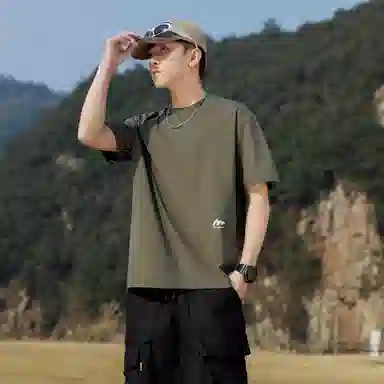 稻草人 美式高街简约基础款纯色户外跑步运动透气休闲宽松舒适百搭短袖短裤健身套装 男女同款