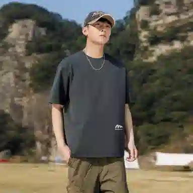 稻草人 美式高街简约基础款纯色户外跑步运动透气休闲宽松舒适百搭短袖短裤健身套装 男女同款