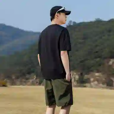 稻草人 美式高街简约基础款纯色户外跑步运动透气休闲宽松舒适百搭短袖短裤健身套装 男女同款