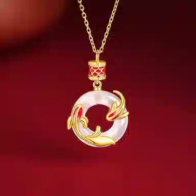 佐卡伊 好运锦鲤平安扣 新中式小众设计好事成双万事顺遂 简约精致百搭#好运 玉髓 项链 女款