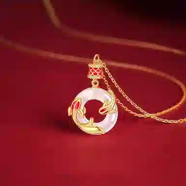 佐卡伊 好运锦鲤平安扣 新中式小众设计好事成双万事顺遂 简约精致百搭#好运 玉髓 项链 女款