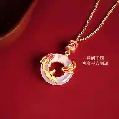 佐卡伊 好运锦鲤平安扣 新中式小众设计好事成双万事顺遂 简约精致百搭#好运 玉髓 项链 女款