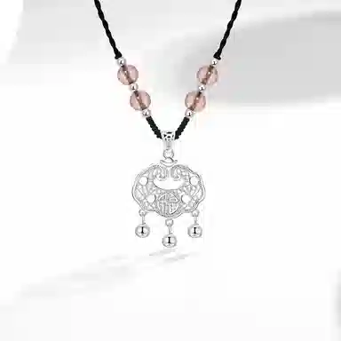 【S999足银纯银】六桂福 平安锁平安扣新中式长命锁吊坠 镂空花丝福字国潮转运招财纳福百搭气质手工编绳 福韵金 好运 玛瑙 礼盒项链 女款