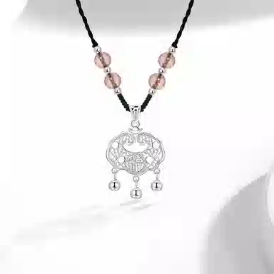 【S999足银纯银】六桂福 平安锁平安扣新中式长命锁吊坠 镂空花丝福字国潮转运招财纳福百搭气质手工编绳 福韵金 好运 玛瑙 礼盒项链 女款