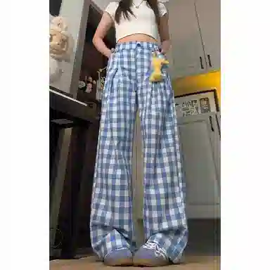 臣目 格子薄款美式复古宽松直筒休闲裤 男款