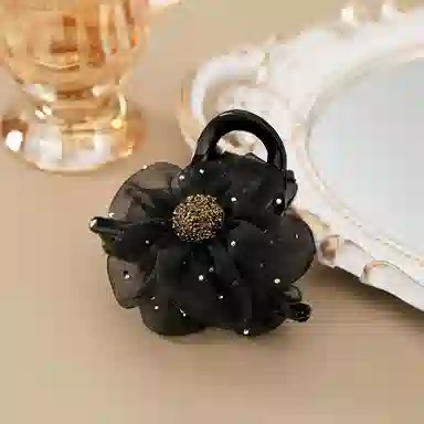 蒙妮 网纱水钻花朵 亚克力 发夹 男女同款情侣款