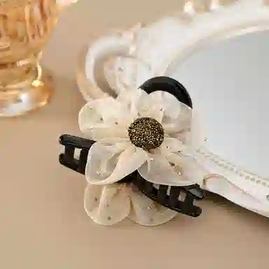 蒙妮 网纱水钻花朵 亚克力 发夹 男女同款情侣款