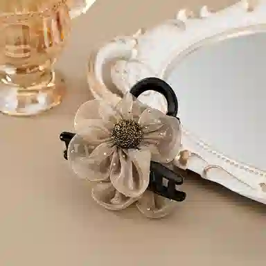 蒙妮 网纱水钻花朵 亚克力 发夹 男女同款情侣款