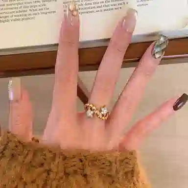 指尖瑰宝 轻奢高级中古风双子星圆珠波浪复古小众设计百搭个性 合金 戒指 女款