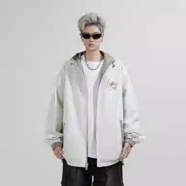 兰缪 美式高街风复古纯色基础款字母日常百搭通勤户外运动休闲宽松圆领无性别主义长袖夹克外套 男女同款