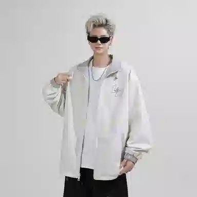 兰缪 美式高街风复古纯色基础款字母日常百搭通勤户外运动休闲宽松圆领无性别主义长袖夹克外套 男女同款