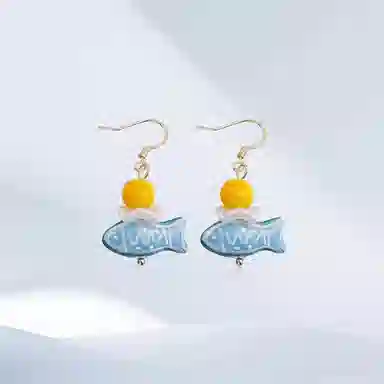 希遇 可爱蓝鱼 时尚潮流个性小众时尚简约 精致雅致 国潮日常百搭#好运 合金 耳钉 男女同款情侣款