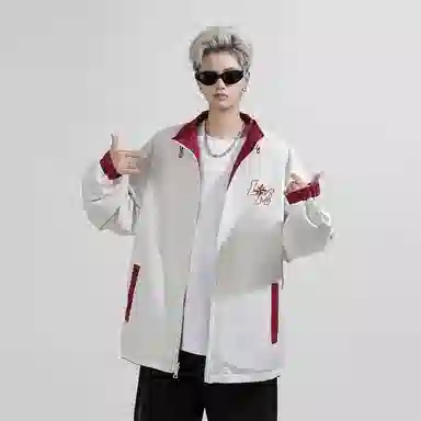 兰缪 美式高街风复古纯色基础款字母日常百搭通勤户外运动休闲宽松圆领无性别主义长袖夹克外套 男女同款