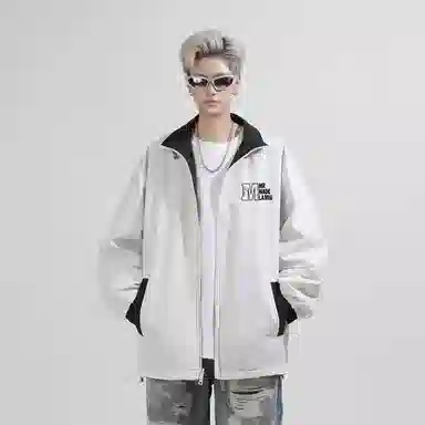 兰缪 美式高街风复古纯色基础款字母品牌防风日常山系通勤户外百搭运动休闲宽松长袖夹克外套 男女同款