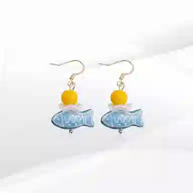 希遇 可爱蓝鱼 时尚潮流个性小众时尚简约 精致雅致 国潮日常百搭#好运 合金 耳钉 男女同款情侣款