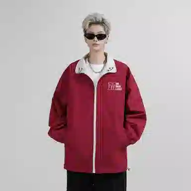 兰缪 美式高街风复古纯色基础款字母日常百搭通勤户外运动休闲宽松圆领无性别主义长袖夹克外套 男女同款