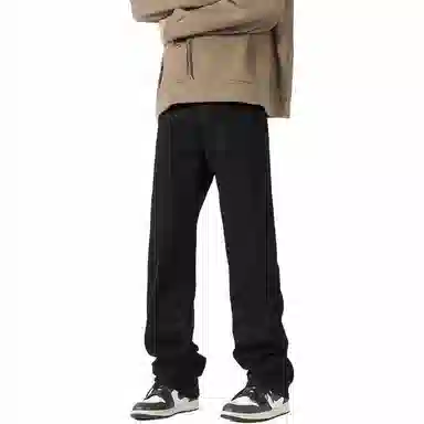 美式高街复古做旧直筒潮流宽松基础纯色显高垂感高腰痞帅设计感休闲百搭款经典牛仔裤 男女同款