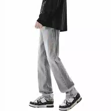 美式高街复古做旧直筒潮流宽松基础纯色显高垂感高腰痞帅设计感休闲百搭款经典牛仔裤 男女同款