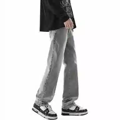 美式高街复古做旧直筒潮流宽松基础纯色显高垂感高腰痞帅设计感休闲百搭款经典牛仔裤 男女同款