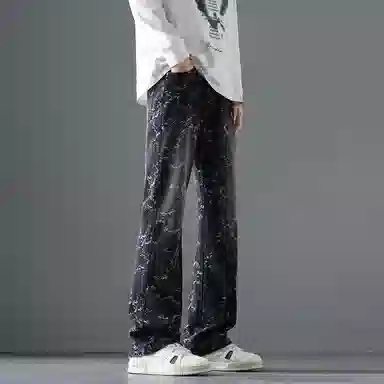 尘映 美式高街潮牌痞帅休闲宽松直筒牛仔裤 男女同款 黑灰