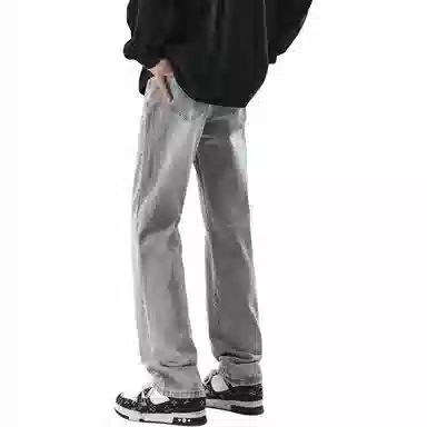 美式高街复古做旧直筒潮流宽松基础纯色显高垂感高腰痞帅设计感休闲百搭款经典牛仔裤 男女同款