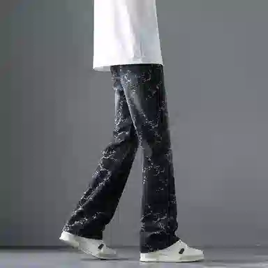 尘映 美式高街潮牌痞帅休闲宽松直筒牛仔裤 男女同款 黑灰