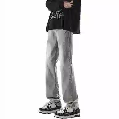 美式高街复古做旧直筒潮流宽松基础纯色显高垂感高腰痞帅设计感休闲百搭款经典牛仔裤 男女同款