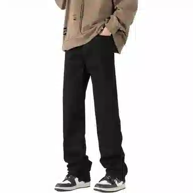 美式高街复古做旧直筒潮流宽松基础纯色显高垂感高腰痞帅设计感休闲百搭款经典牛仔裤 男女同款