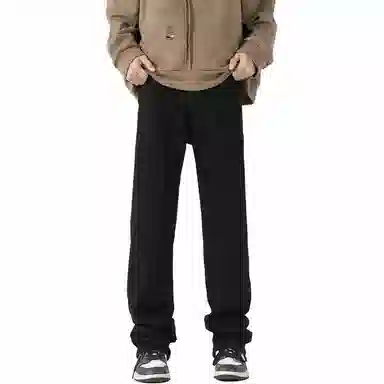 美式高街复古做旧直筒潮流宽松基础纯色显高垂感高腰痞帅设计感休闲百搭款经典牛仔裤 男女同款