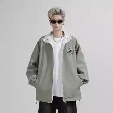 兰缪 美式高街风复古纯色基础款字母品牌防风日常山系通勤户外百搭运动休闲宽松长袖夹克外套 男女同款