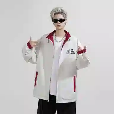 兰缪 美式高街风复古纯色基础款字母品牌防风日常山系通勤户外百搭运动休闲宽松长袖夹克外套 男女同款